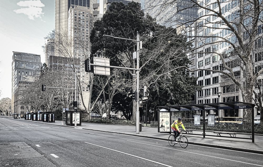 Lone Bike Rider Down York St, Sydney